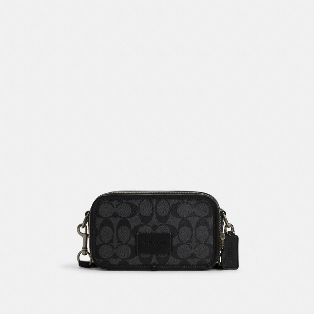 COACH®,WYATT CROSSBODY IN SIGNATURE CANVAS,Mini,Gunmetal/Charcoal/Black,Front View