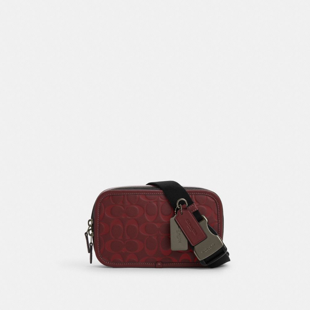 COACH®,WYATT BELT BAG IN SIGNATURE LEATHER,Mini,Gunmetal/Wine Multi,Front View