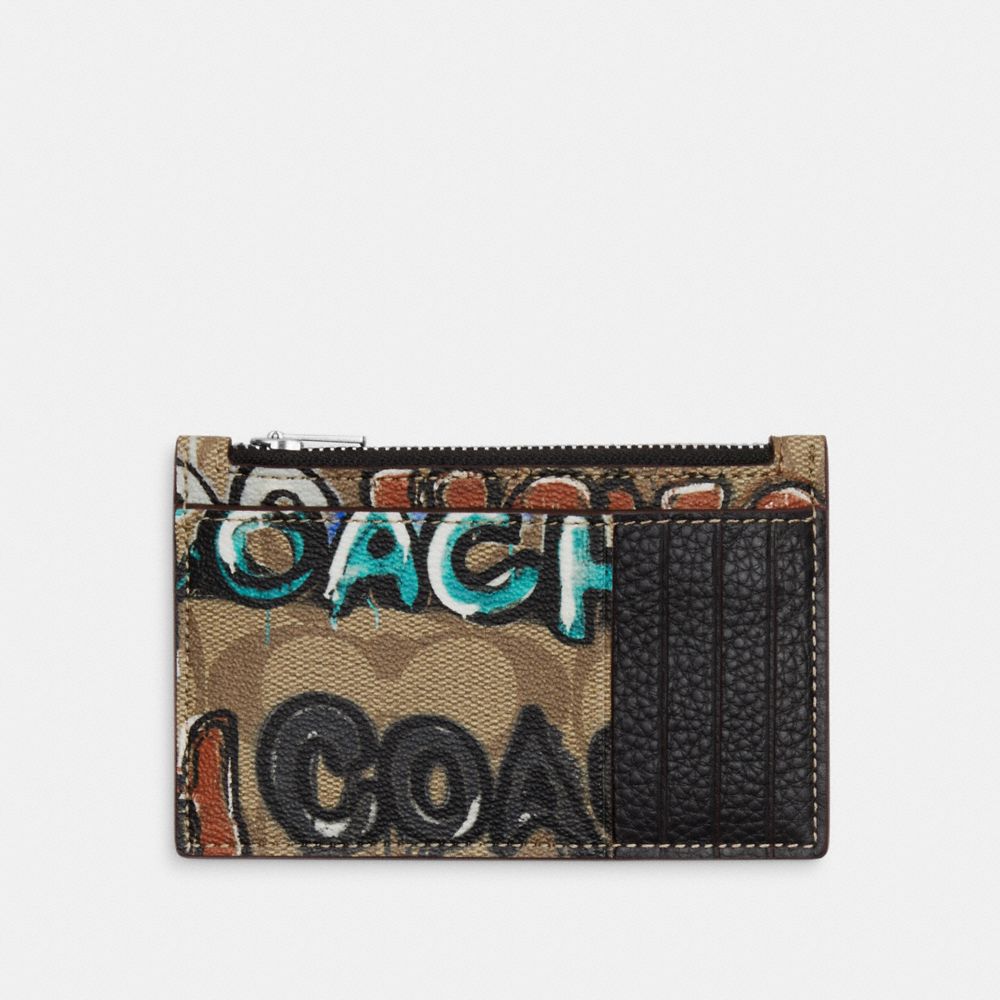 Coach Zip Card Case in Signature Canvas - Men's Wallets - Charcoal