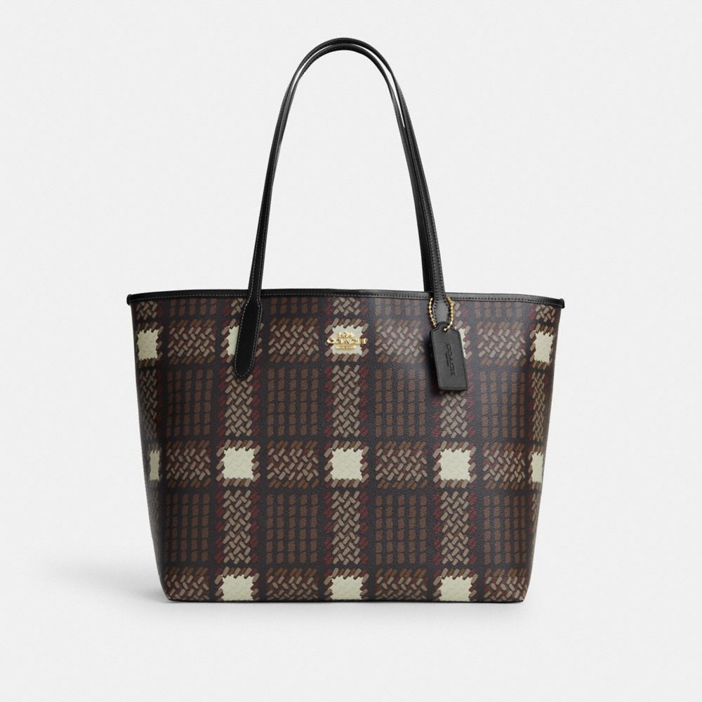 COACH®  City Tote With Brushed Plaid Print