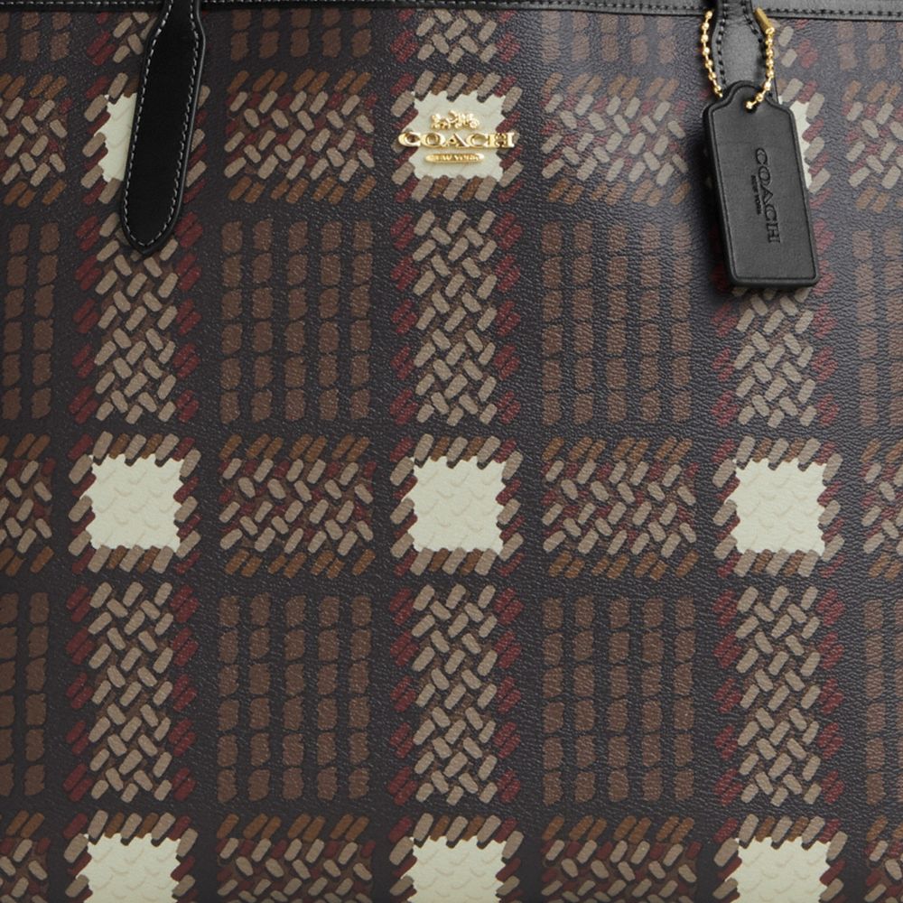 COACH®,City Tote Bag With Brushed Plaid Print,