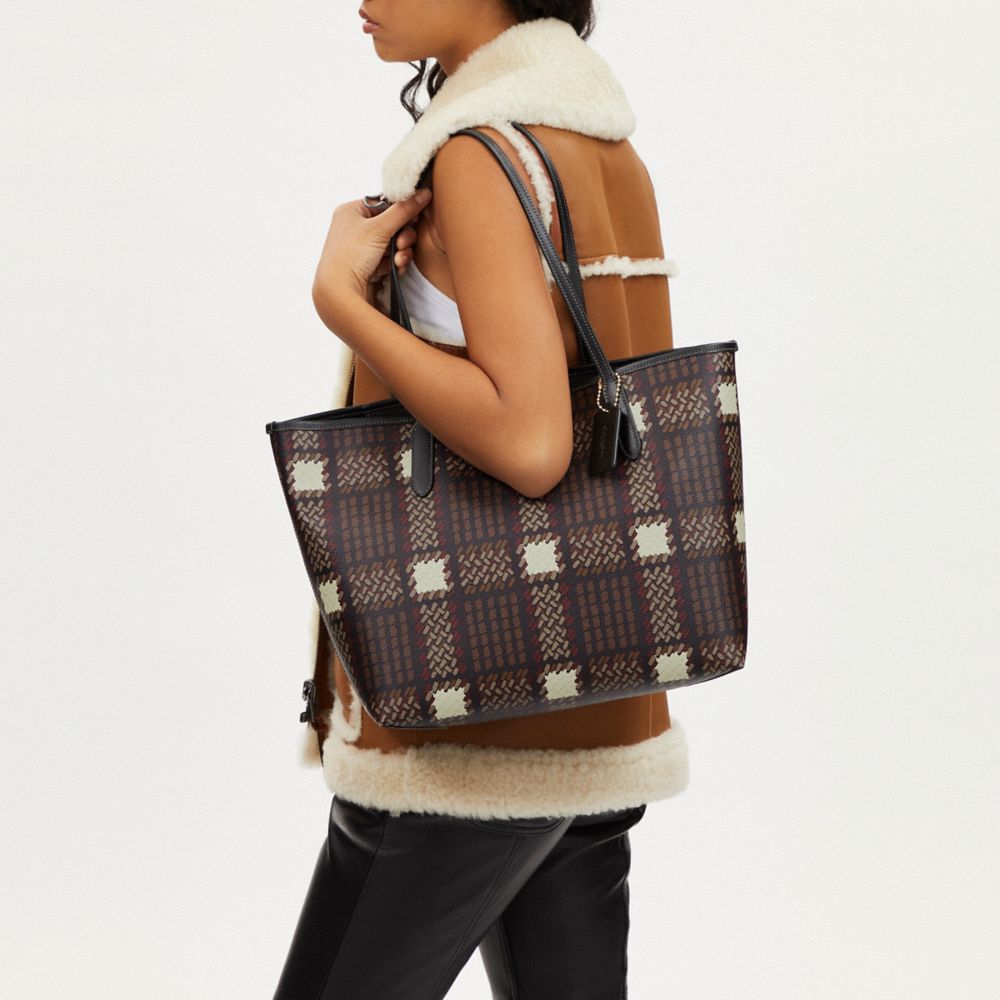 COACH ブラッシュドチェック柄プリント シティトート CM162 COACH コーチ バッグ レディース トートバッグ CM162 シティ