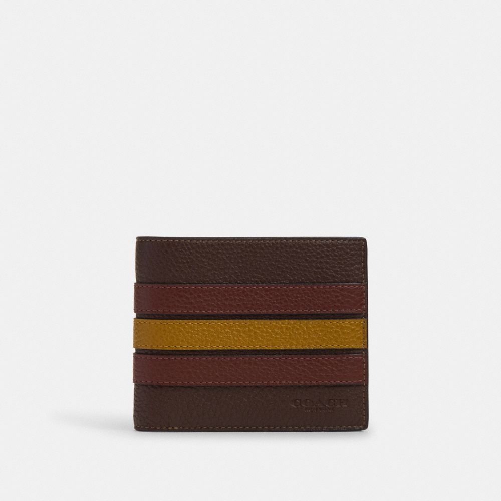 COACH®,3-IN-1 WALLET WITH STRIPE,Novelty Leather,Mini,Gunmetal/Mahogany Multi,Front View