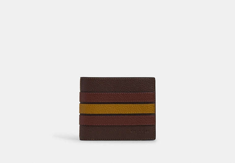 COACH®,3-IN-1 WALLET WITH STRIPE,Mixed Material,Gunmetal/Mahogany Multi,Front View