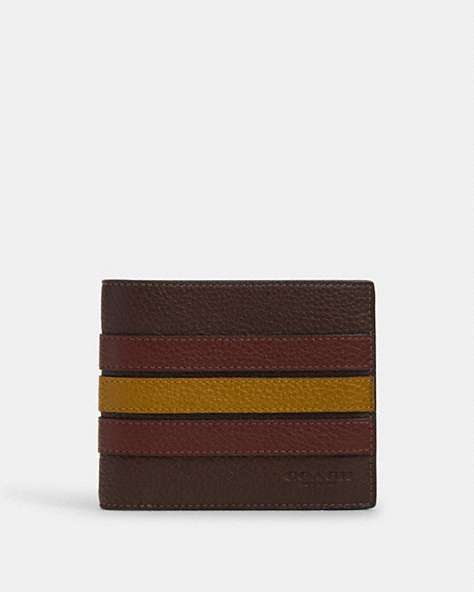 COACH®,3-IN-1 WALLET WITH STRIPE,Mixed Material,Mini,Gunmetal/Mahogany Multi,Front View