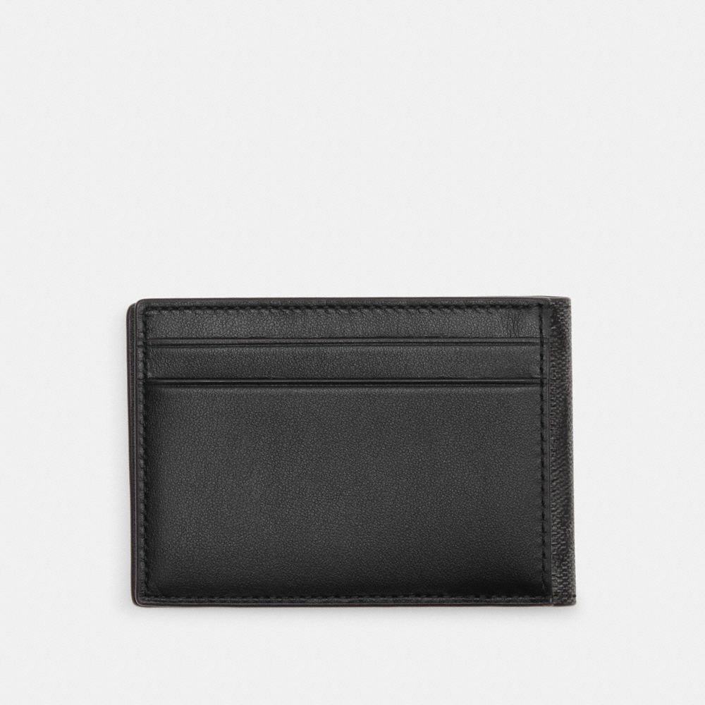 COACH®,COMPACT BILLFOLD WALLET IN SIGNATURE CANVAS,Signature Canvas,Gunmetal/Charcoal/Black,Back View