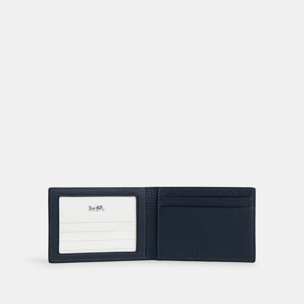 COACH®,COMPACT BILLFOLD WALLET,Pebbled Leather,Denim,Inside View,Top View