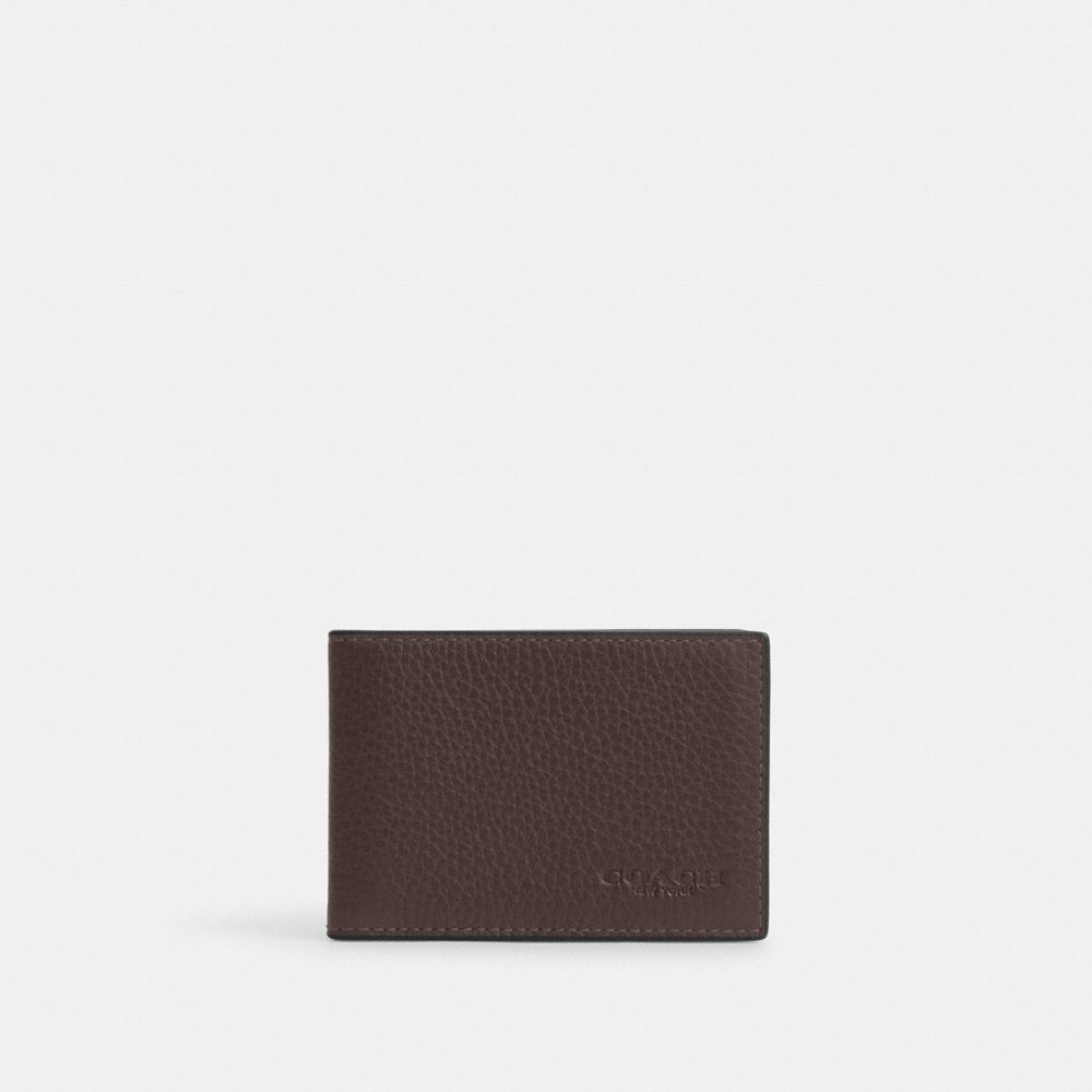 COACH®,COMPACT BILLFOLD WALLET,Pebbled Leather,Maple,Front View