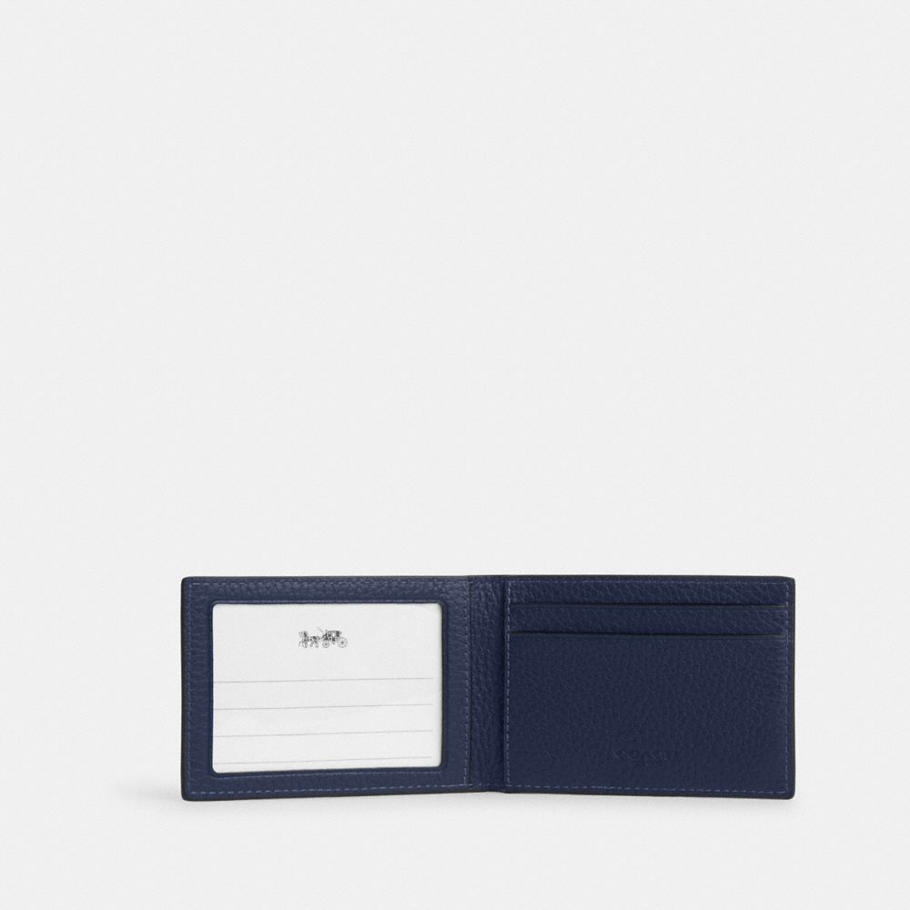 COACH®,Compact Billfold Wallet,Leather,Bi Fold,Casual,Navy,Inside View,Top View