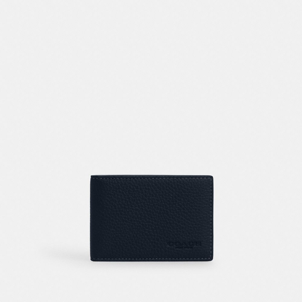 COACH®,COMPACT BILLFOLD WALLET,Leather,Gunmetal/Midnight Navy,Front View