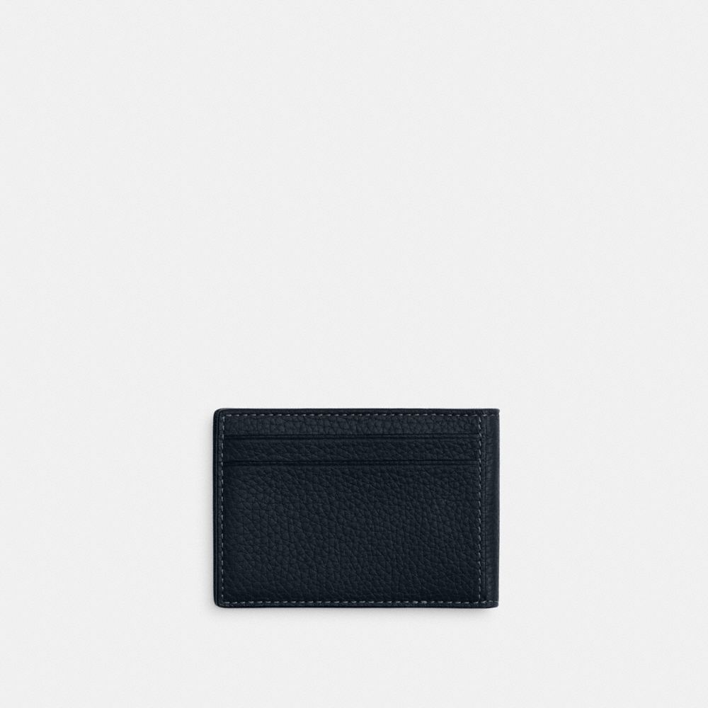 COACH®,COMPACT BILLFOLD WALLET,Pebbled Leather,Gunmetal/Midnight Navy,Back View