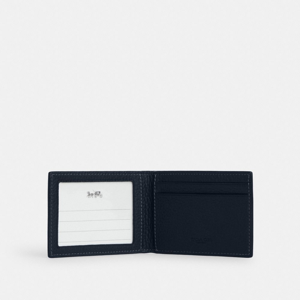 COACH®,COMPACT BILLFOLD WALLET,Pebbled Leather,Gunmetal/Midnight Navy,Inside View,Top View