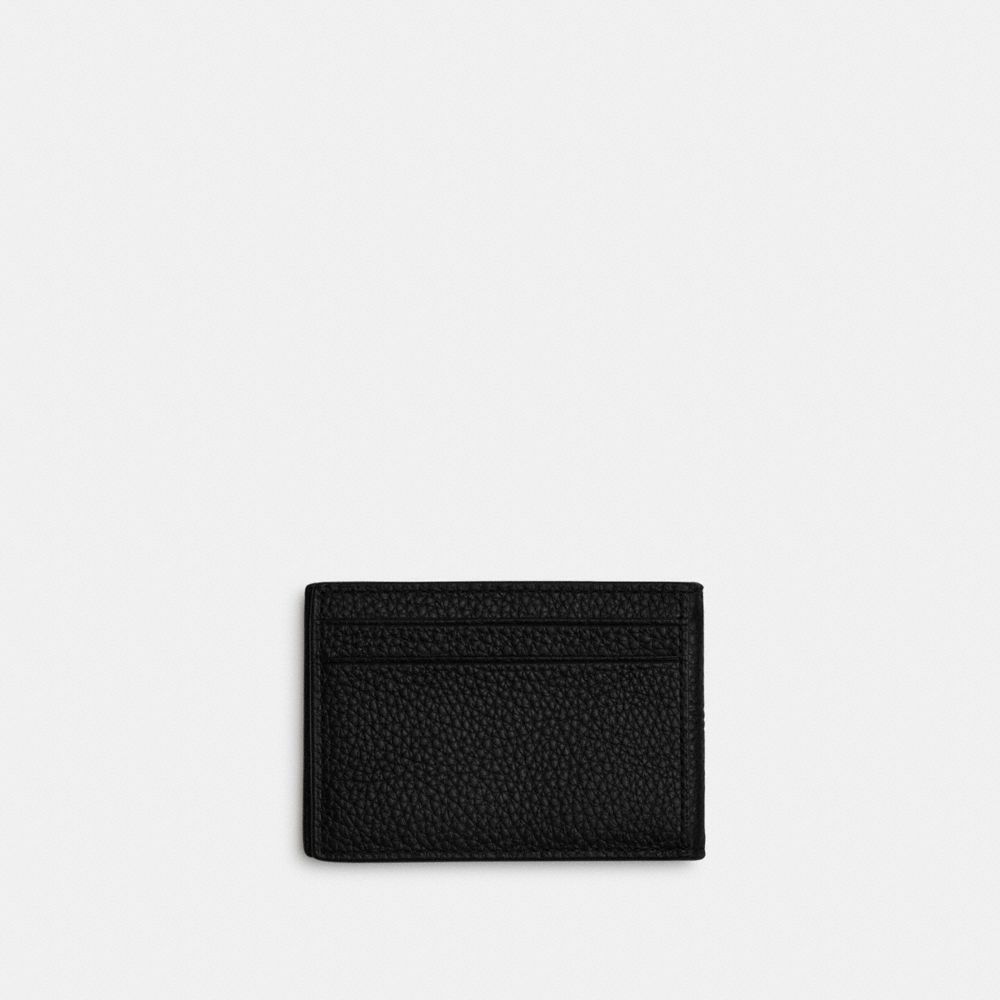 COACH®,COMPACT BILLFOLD WALLET,Pebbled Leather,Gunmetal/Black,Back View