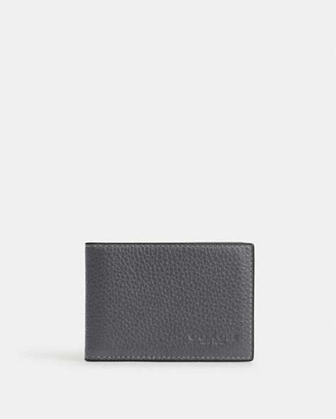 COACH®,COMPACT BILLFOLD WALLET,Leather,Gunmetal/Industrial Grey,Front View