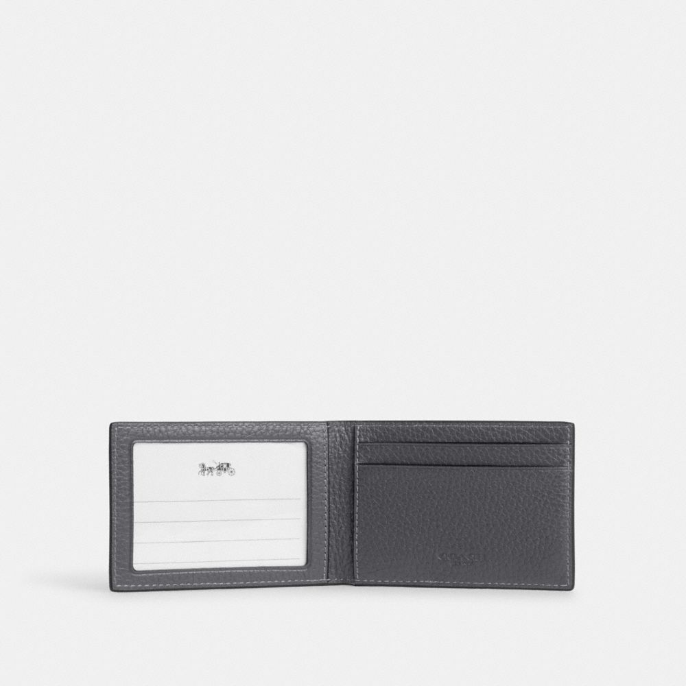 COACH®,COMPACT BILLFOLD WALLET,Pebbled Leather,Gunmetal/Industrial Grey,Inside View,Top View