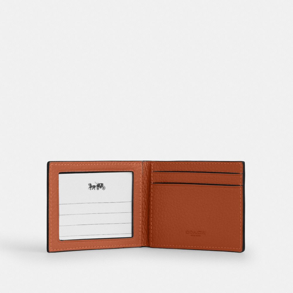 COACH®,PORTE-BILLETS COMPACT,Cuir galet,Ambre Marron,Inside View,Top View