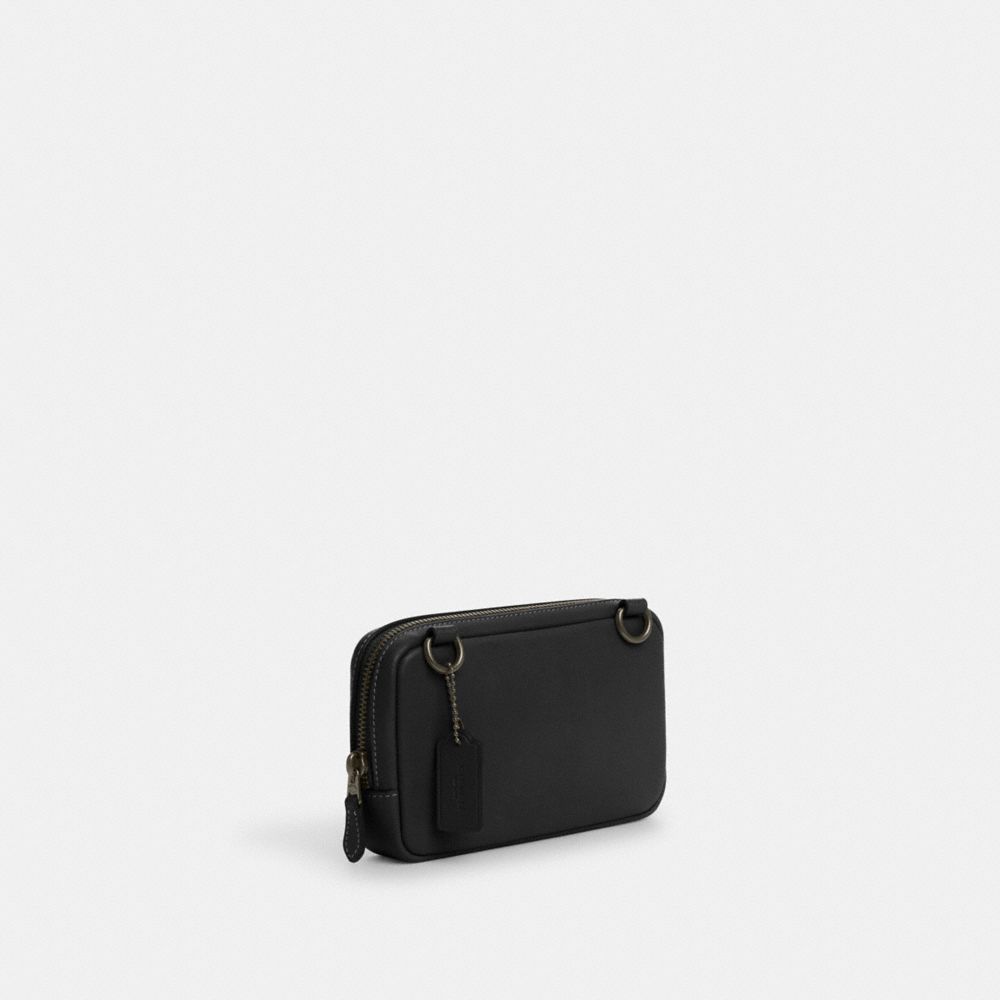 COACH®,Carrier Phone Crossbody,Leather,Calfskin Leather,Crossbody,Gunmetal,Casual,Black,Angle View