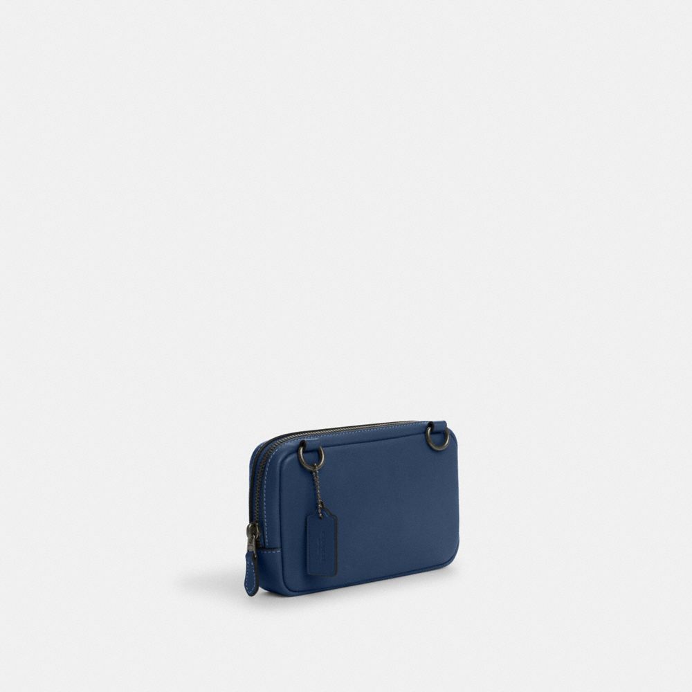 COACH®,Carrier Phone Crossbody,Leather,Calfskin Leather,Crossbody,Gunmetal,Casual,Navy,Angle View
