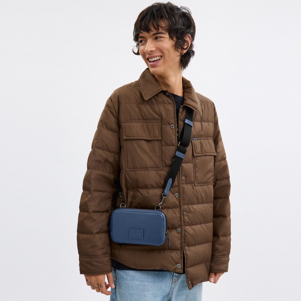 COACH®,Carrier Phone Crossbody,Leather,Calfskin Leather,Crossbody,Gunmetal,Casual,Navy,Detail View