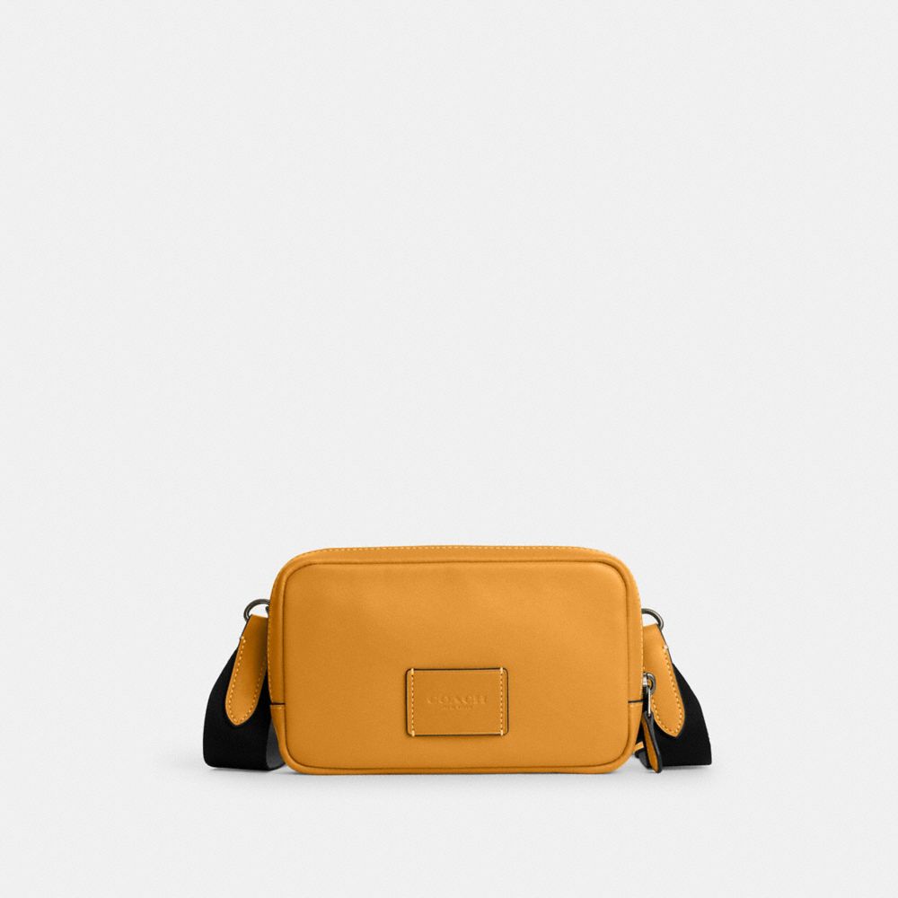 COACH®,Carrier Phone Crossbody,Leather,Calfskin Leather,Crossbody,Gunmetal,Casual,Mustard,Front View