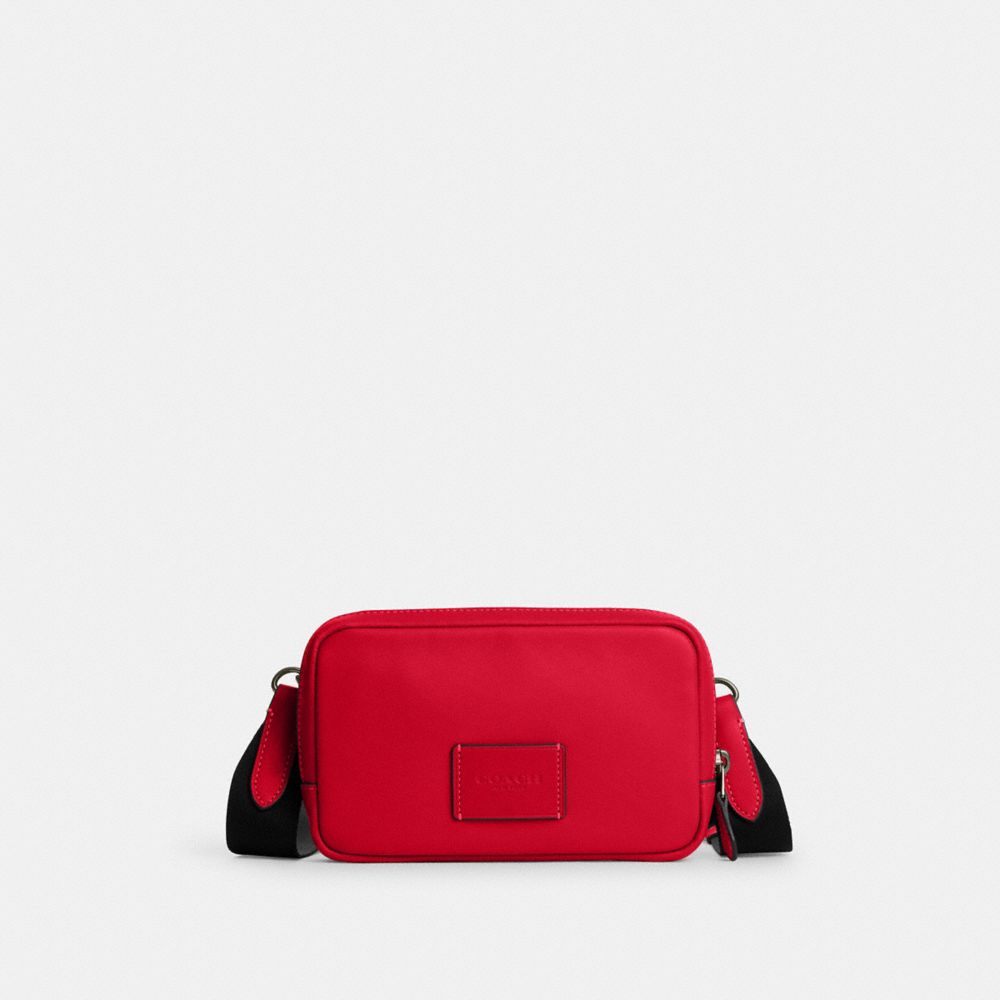 COACH®,Carrier Phone Crossbody,Leather,Calfskin Leather,Crossbody,Gunmetal,Casual,Red,Front View