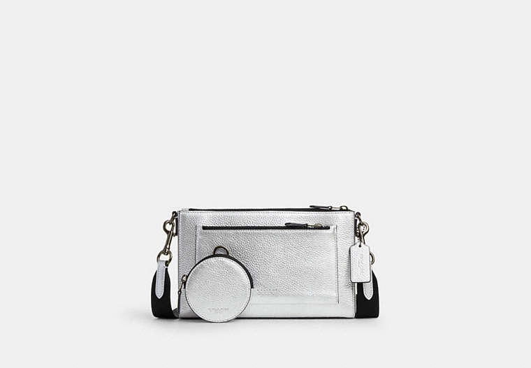 COACH®,HOLDEN CROSSBODY IN SILVER METALLIC,Pebble Leather,Black Antique Nickel/Metallic Silver,Front View