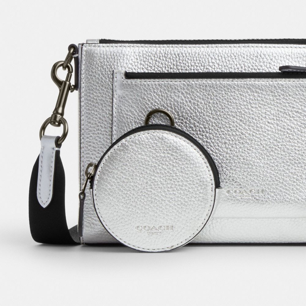 COACH®  Double Zip Crossbody In Silver Metallic