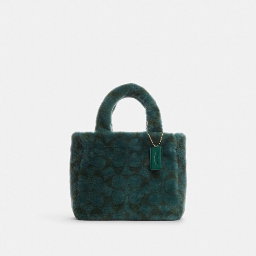 COACH®,SMALL TOTE IN SHEARLING,Shearling,Medium,Gold/Green Multi,Front View