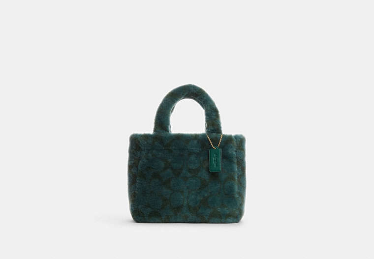 COACH®,SMALL TOTE IN SHEARLING,Medium,Gold/Green Multi,Front View