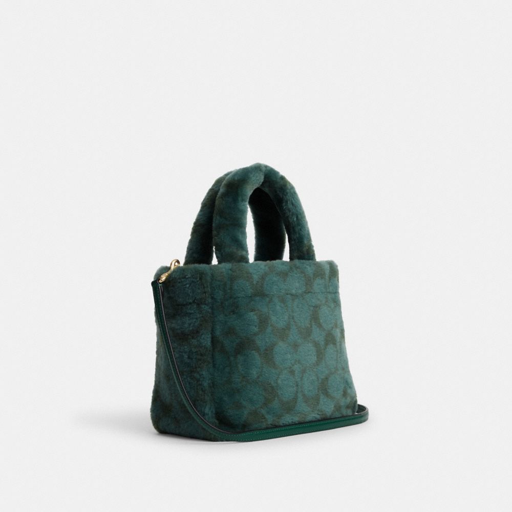 COACH®,SMALL TOTE IN SHEARLING,Shearling,Medium,Gold/Green Multi,Angle View