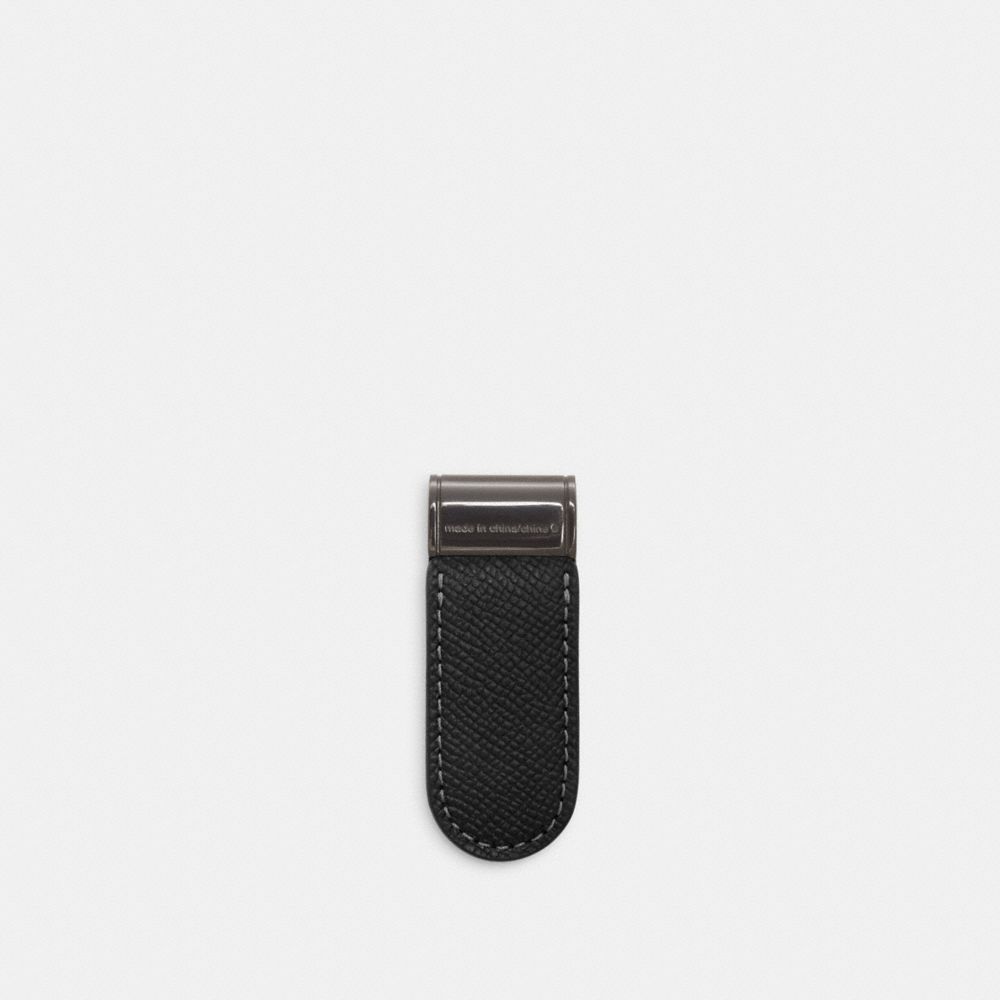 COACH®,MONEY CLIP,Crossgrain Leather,Gunmetal/Black,Back View