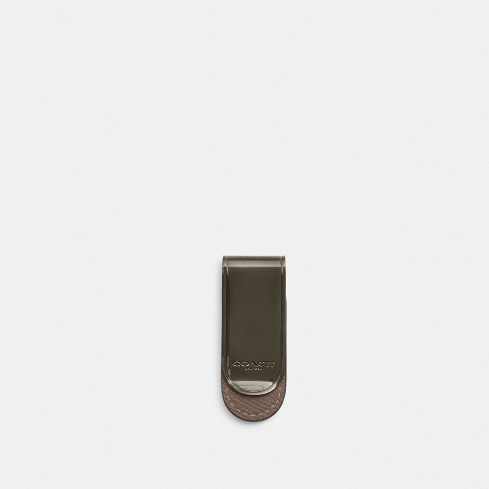 COACH®,MONEY CLIP,Crossgrain Leather,Qb/Dark Stone,Front View