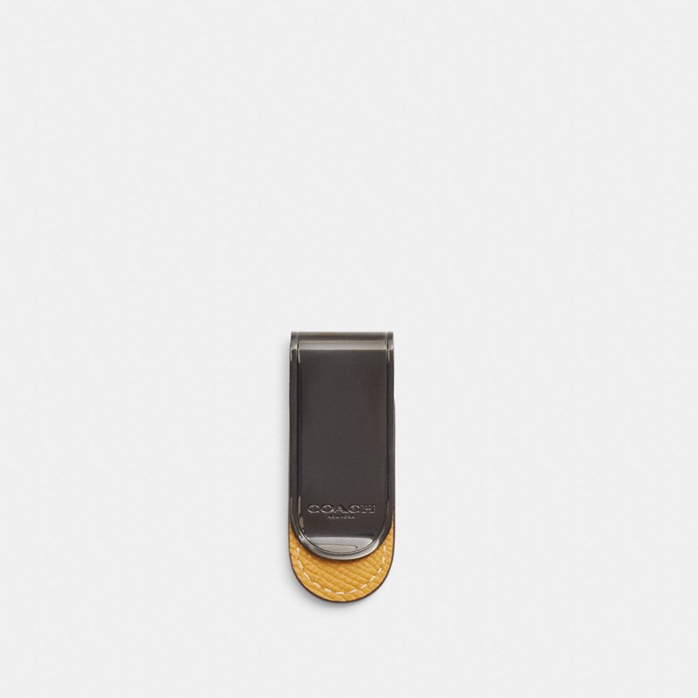 COACH®,MONEY CLIP,Crossgrain Leather,Gunmetal/Flax,Front View