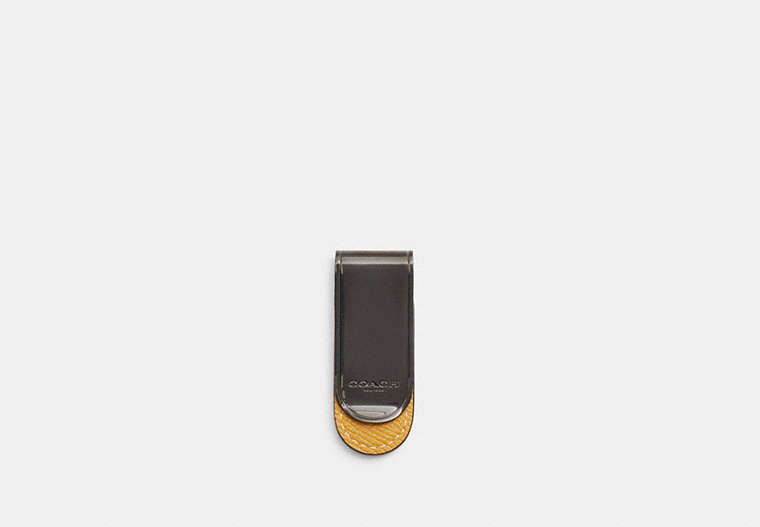COACH®,MONEY CLIP,Leather,Gunmetal/Flax,Front View