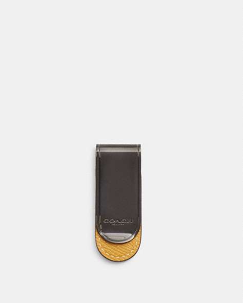 COACH®,MONEY CLIP,Leather,Gunmetal/Flax,Front View