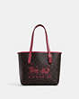 COACH®,MINI CITY TOTE IN SIGNATURE CANVAS WITH HORSE AND SLEIGH,Coated Canvas,Medium,Im/Brown/Rouge,Front View