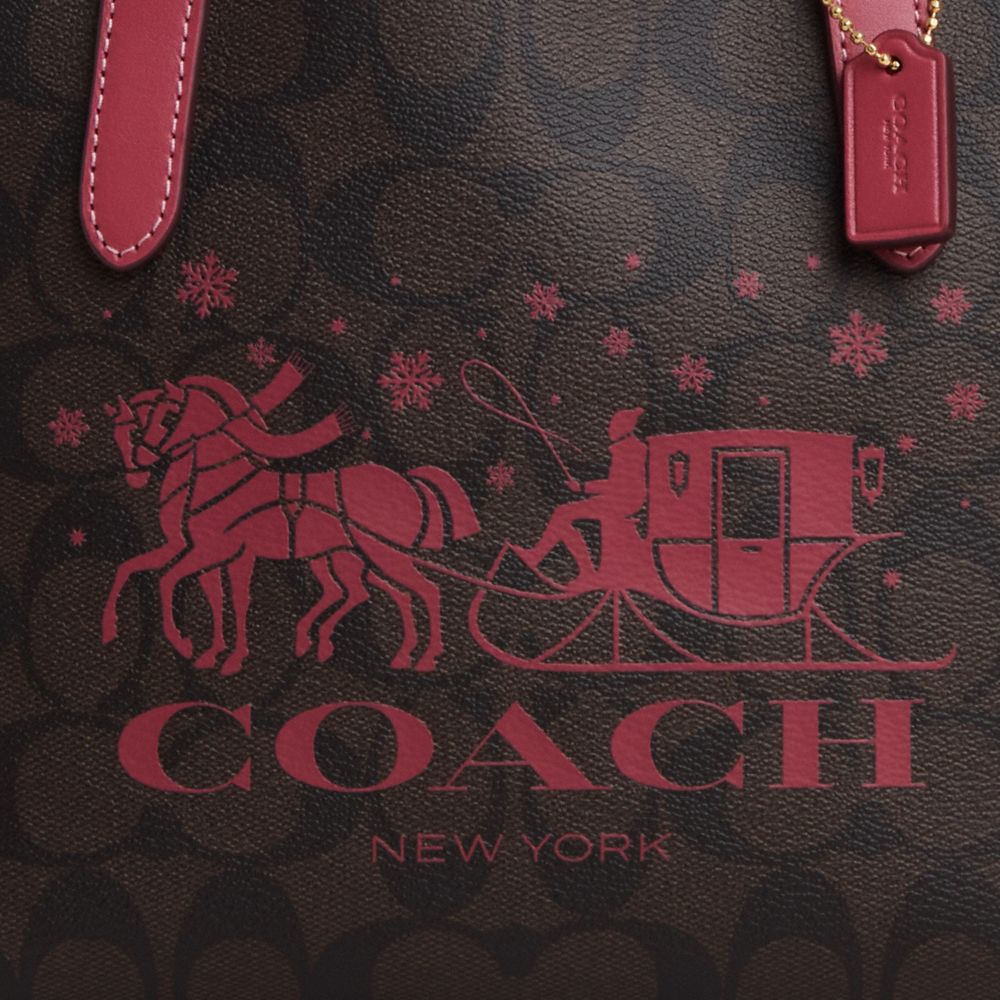 COACH®,Mini City Tote In Signature Canvas With Horse And Sleigh,