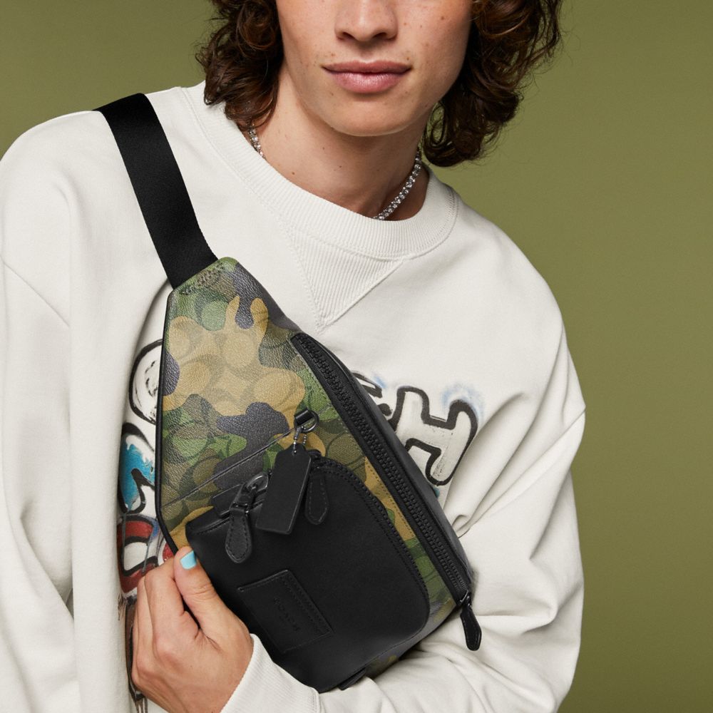 Track Belt Bag In Signature Canvas With Coach Patch Charcoal Sport