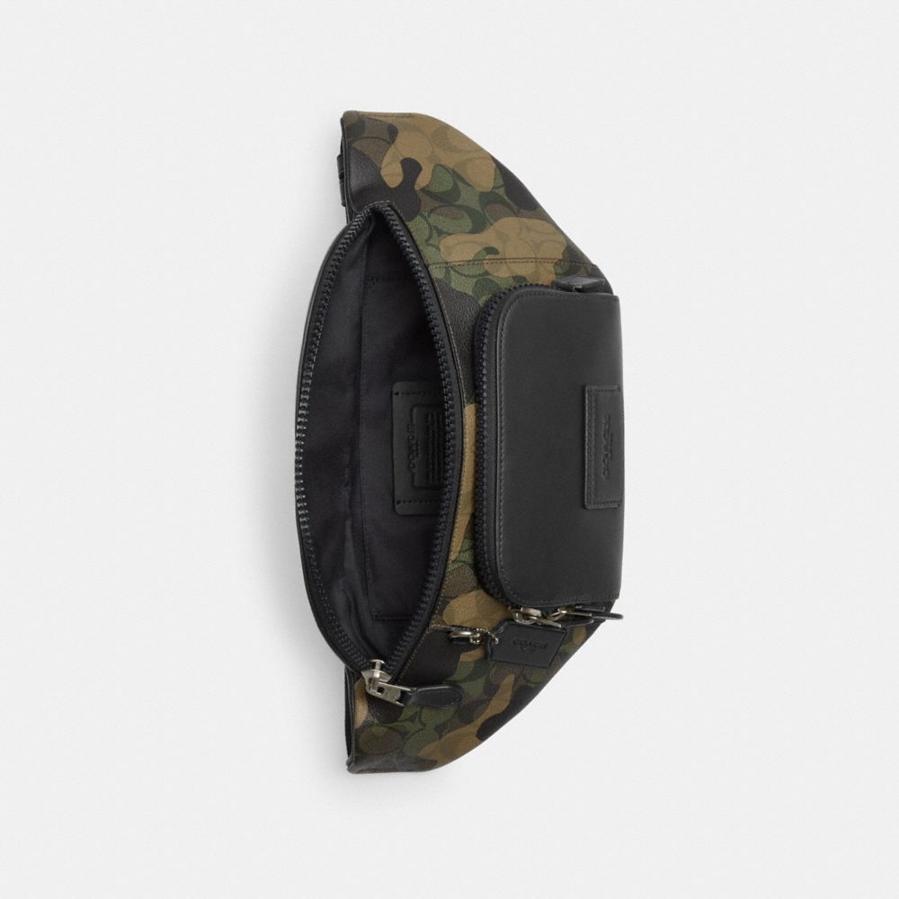 COACH®,TRACK BELT BAG IN SIGNATURE CANVAS WITH CAMO PRINT,Signature Canvas,Gunmetal/Green Multi,Inside View,Top View