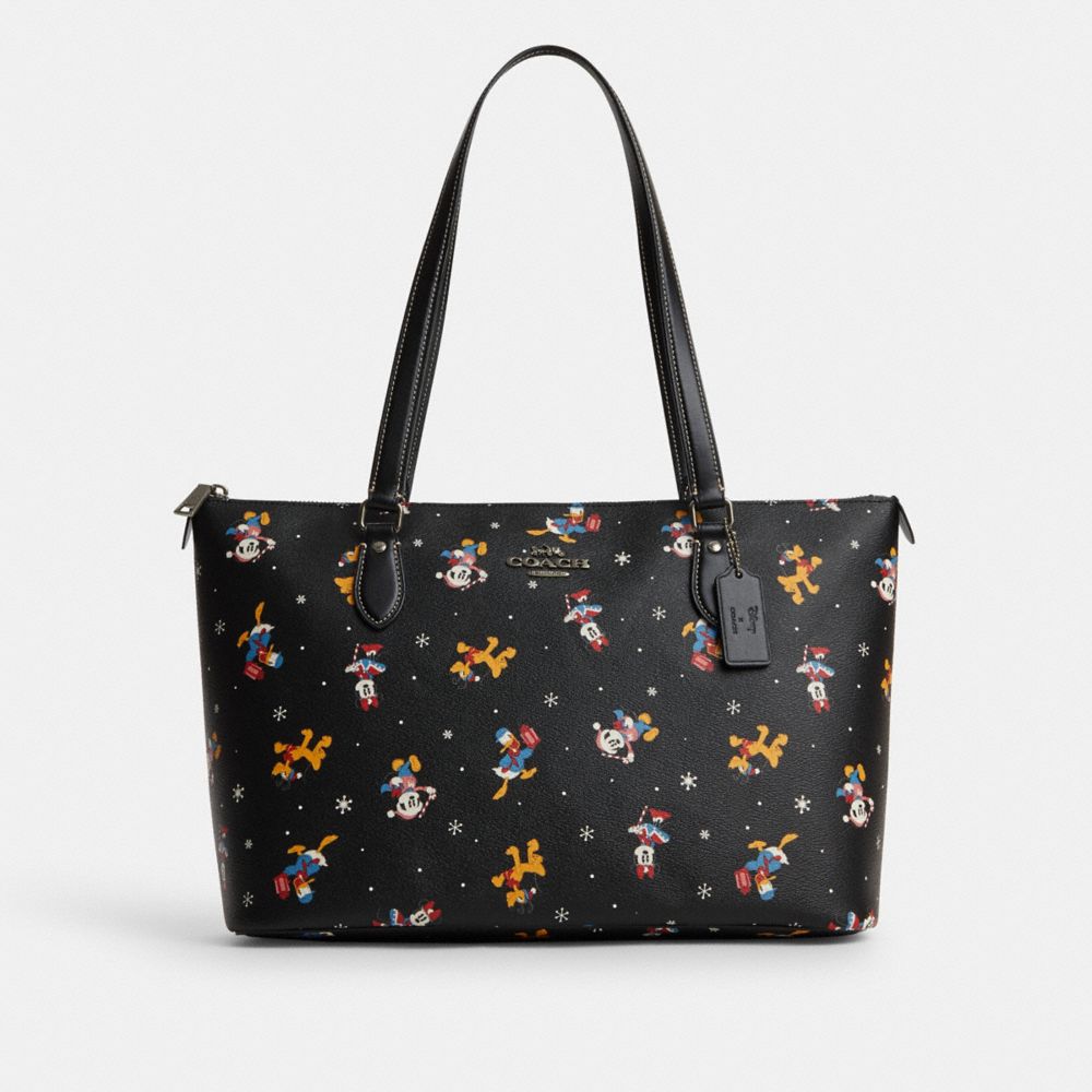 COACH®,DISNEY X COACH GALLERY TOTE BAG WITH HOLIDAY PRINT,Novelty Print,Large,Gunmetal/Black Multi,Front View