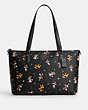 COACH®,DISNEY X COACH GALLERY TOTE WITH HOLIDAY PRINT,Other,X-Large,Gunmetal/Black Multi,Front View
