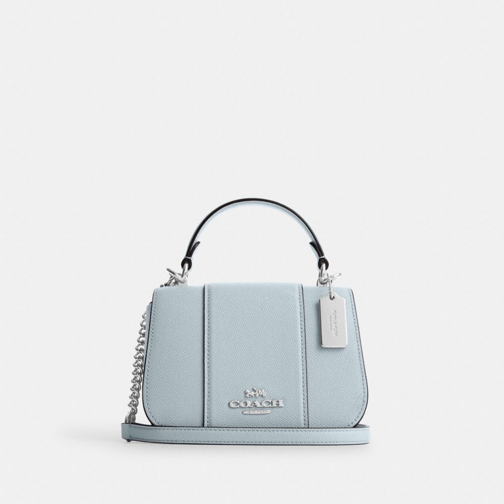 COACH®,LYSA TOP HANDLE,Crossgrain Leather,Small,Silver/Pale Blue,Front View