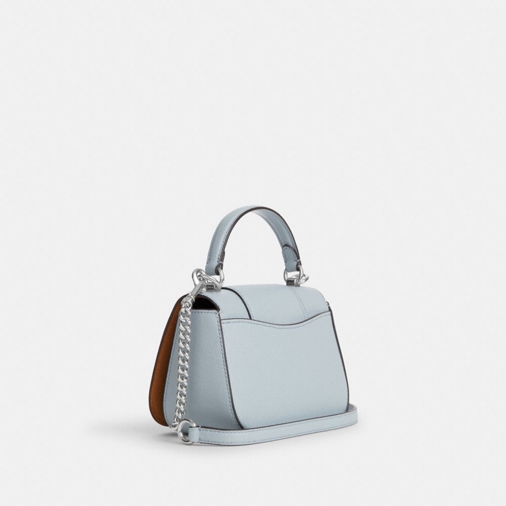 COACH®,LYSA TOP HANDLE,Crossgrain Leather,Small,Silver/Pale Blue,Angle View