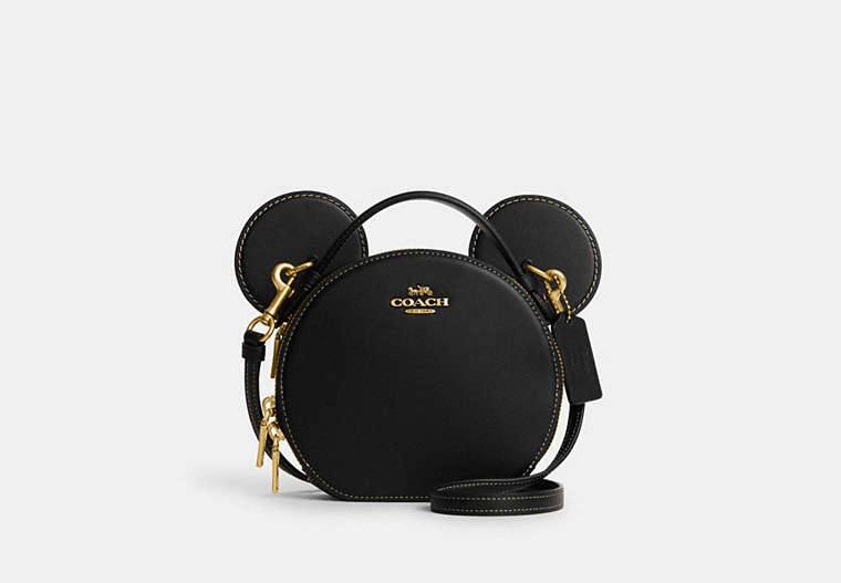 COACH®,DISNEY X COACH MICKEY MOUSE EAR BAG,Leather,Brass/Black,Front View
