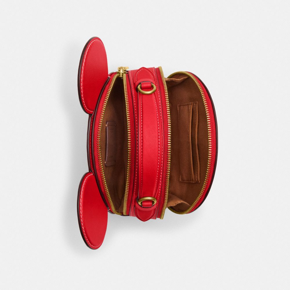 COACH®,DISNEY X COACH MICKEY MOUSE EAR BAG,Smooth Leather,Medium,Brass/Electric Red,Inside View,Top View