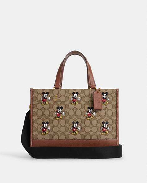 COACH®,DISNEY X COACH DEMPSEY CARRYALL BAG IN SIGNATURE JACQUARD WITH MICKEY MOUSE PRINT,Jacquard,Medium,Brass/Khaki/Redwood Multi,Front View