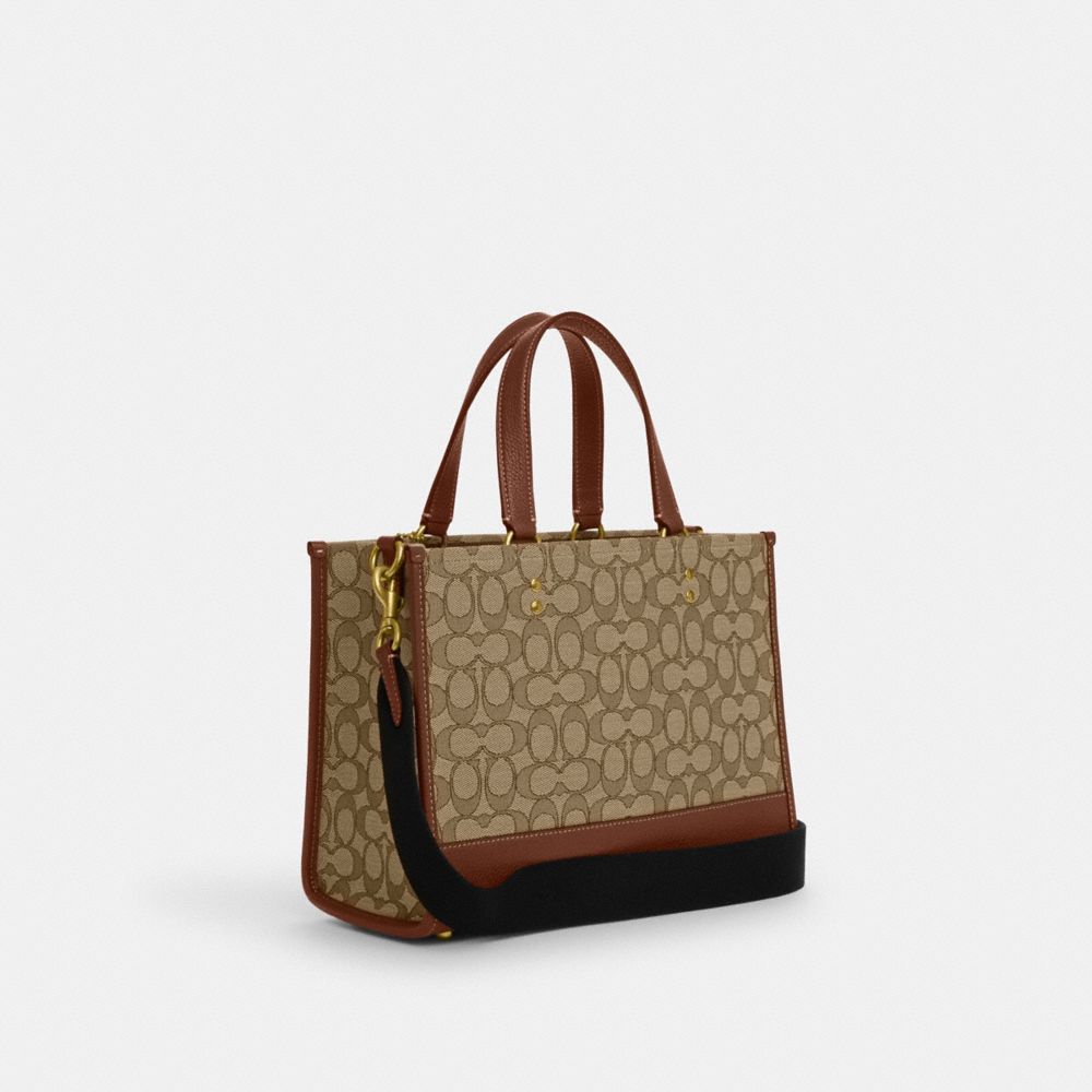 COACH®,DISNEY X COACH DEMPSEY CARRYALL BAG IN SIGNATURE JACQUARD WITH MICKEY MOUSE PRINT,Signature Canvas,Medium,Brass/Khaki/Redwood Multi,Angle View