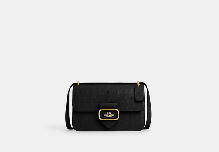 COACH®,LARGE MORGAN SQUARE CROSSBODY,Embossed Leather,Medium,Gold/Black,Front View