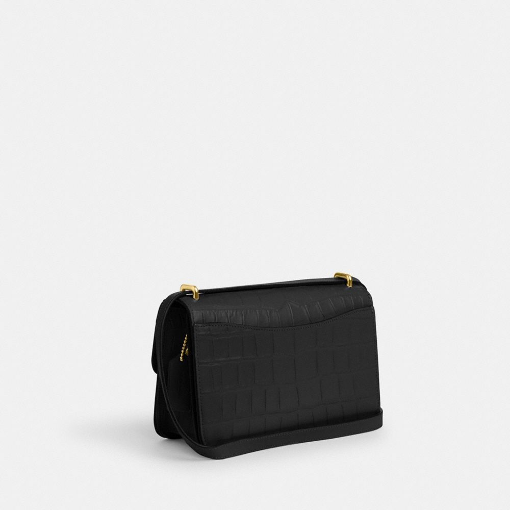 COACH®,LARGE MORGAN SQUARE CROSSBODY BAG,Novelty Leather,Medium,Gold/Black,Angle View