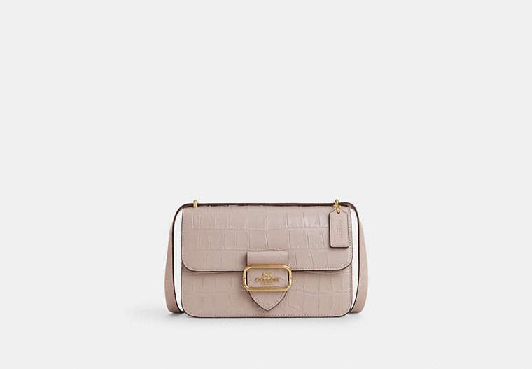 COACH®,LARGE MORGAN SQUARE CROSSBODY,Embossed Leather,Gold/Grey Birch,Front View